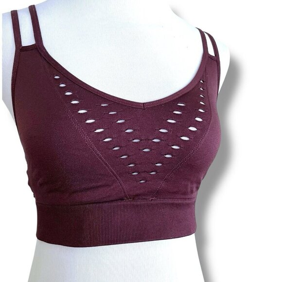 Victorias Secret Sports Bra Bralette Sz Medium Plum Wire Free Yoga Strappy Back - Picture 3 of 7